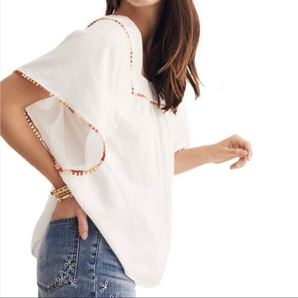 Madewell White Pompom Butterfly Top Size Medium - Picture 2 of 7